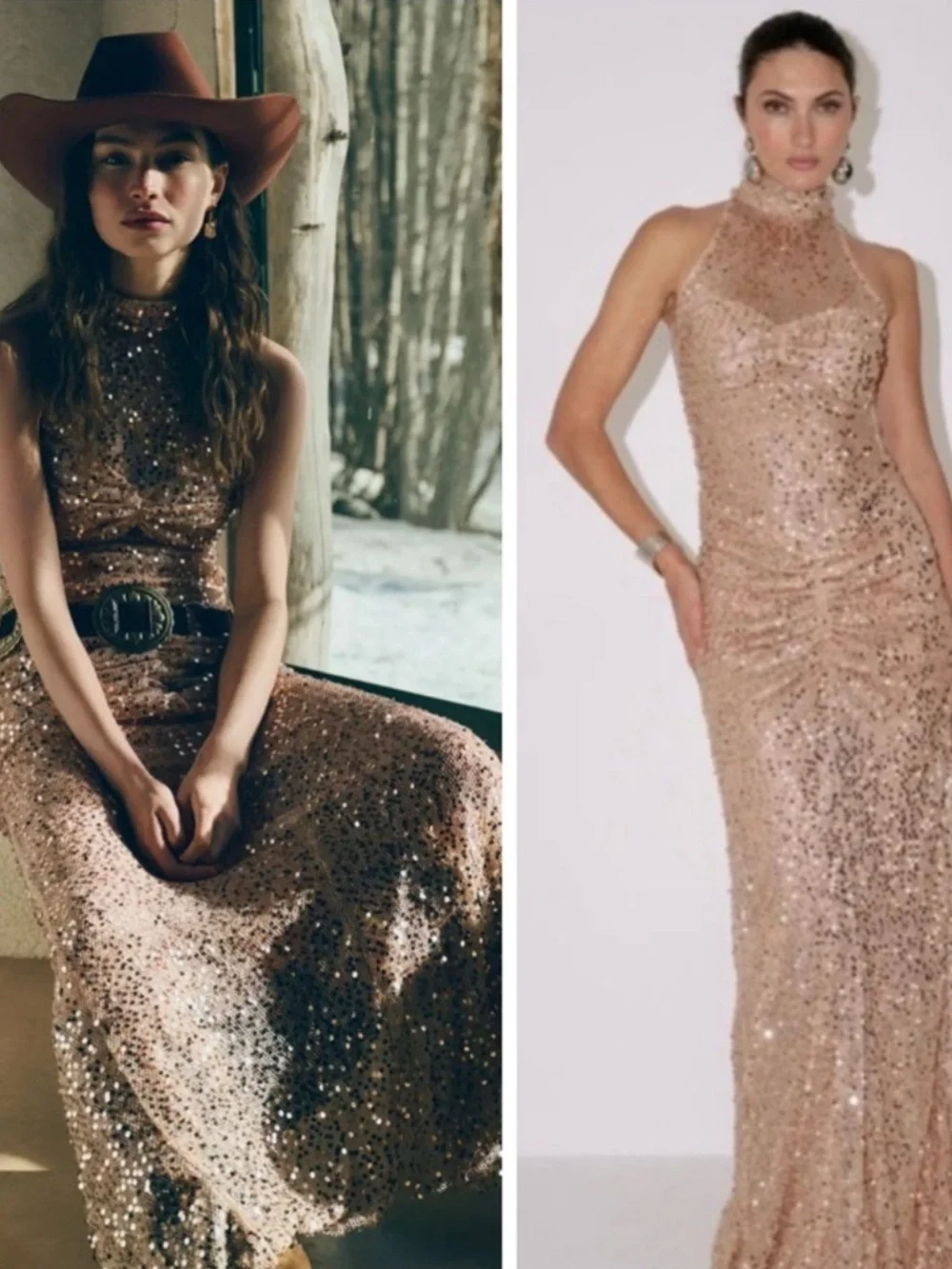 Delfi Collective Avelie Ruched Sequin Dress in Nude - Picture 2 of 15